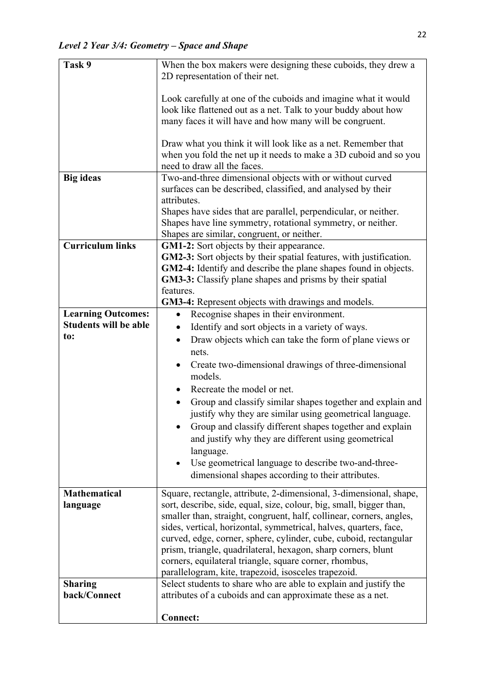 Level 2 Year 3 / 4: Geometry Teacher Booklet - Space and Shape, Page 22