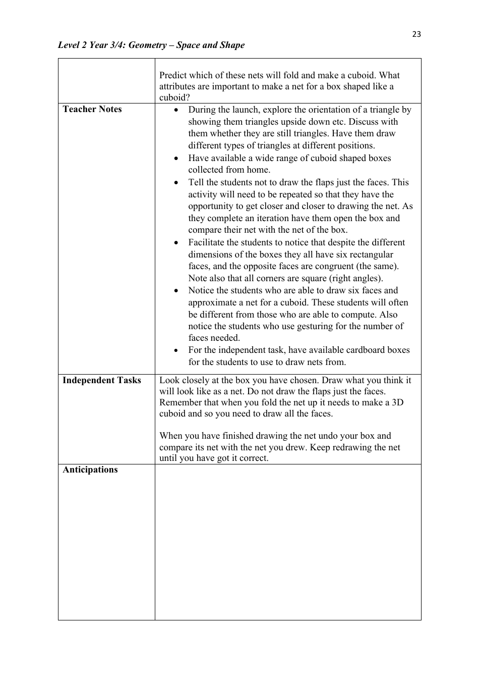 Level 2 Year 3 / 4: Geometry Teacher Booklet - Space and Shape, Page 23