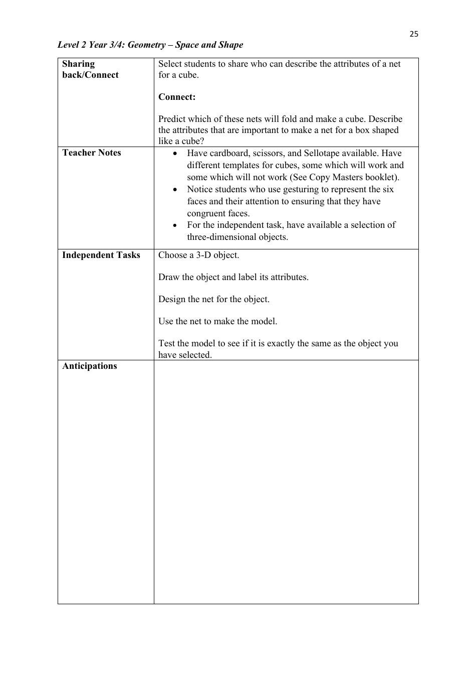 Level 2 Year 3 / 4: Geometry Teacher Booklet - Space and Shape, Page 25