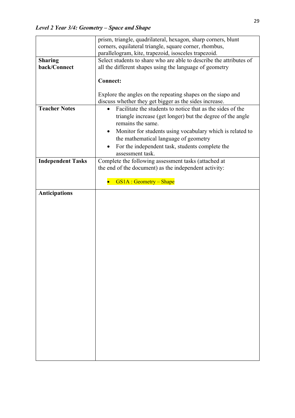 Level 2 Year 3 / 4: Geometry Teacher Booklet - Space and Shape, Page 29