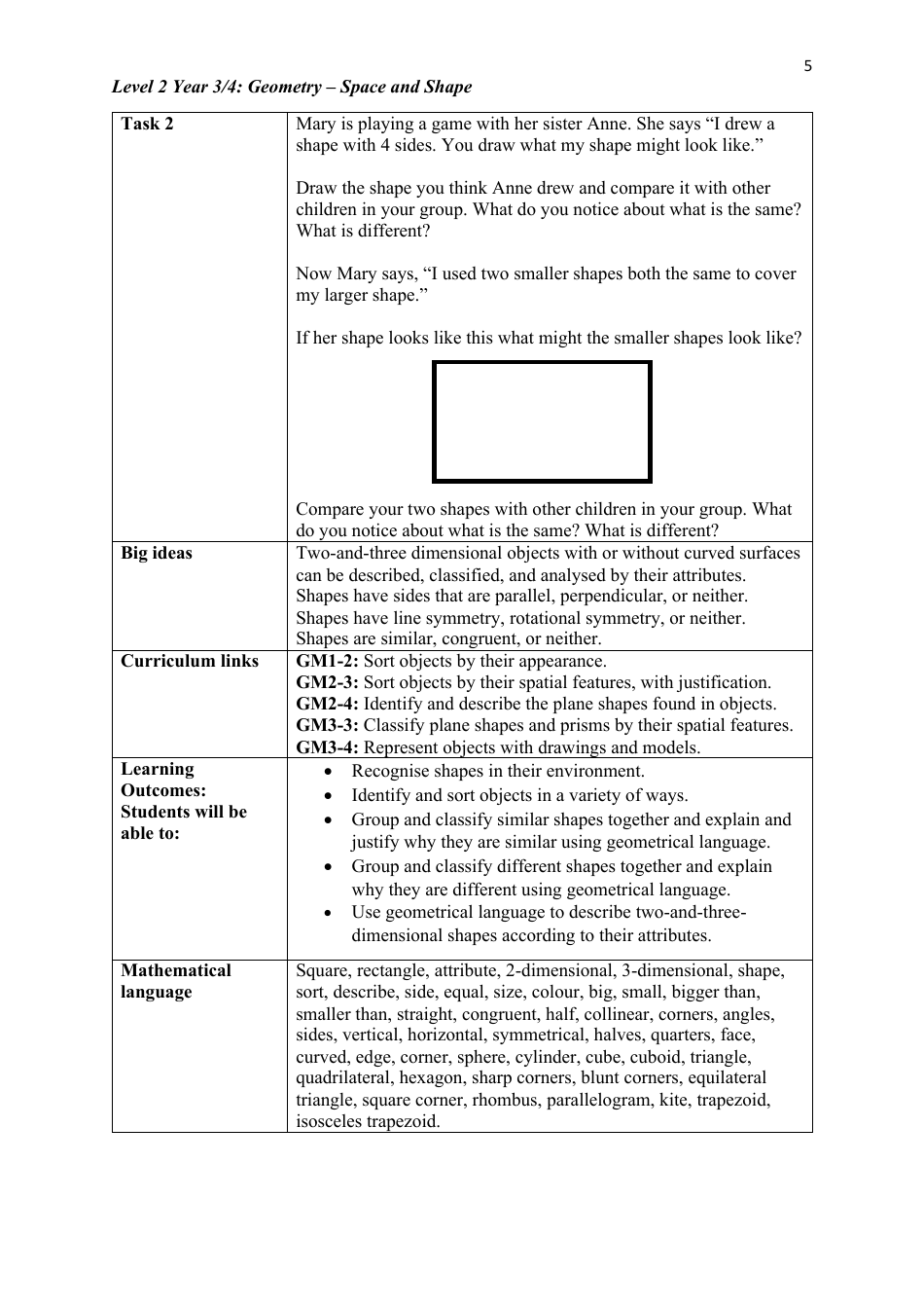 Level 2 Year 3 / 4: Geometry Teacher Booklet - Space and Shape, Page 5