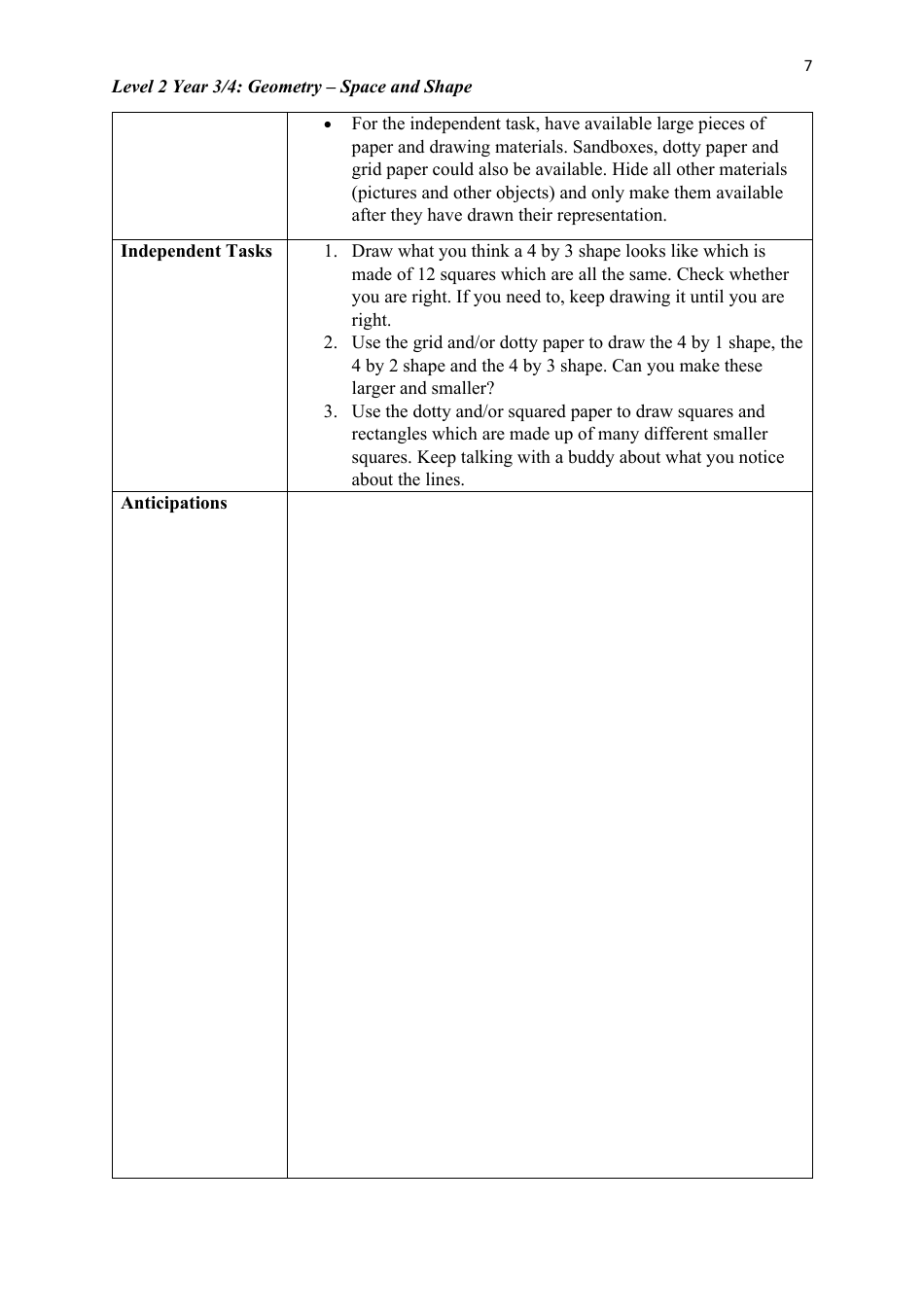Level 2 Year 3 / 4: Geometry Teacher Booklet - Space and Shape, Page 7