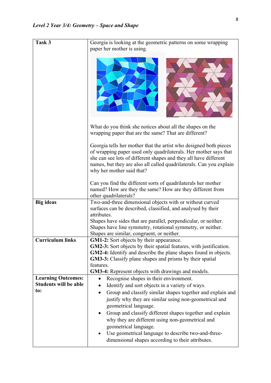 Level 2 Year 3 / 4: Geometry Teacher Booklet - Space and Shape, Page 8