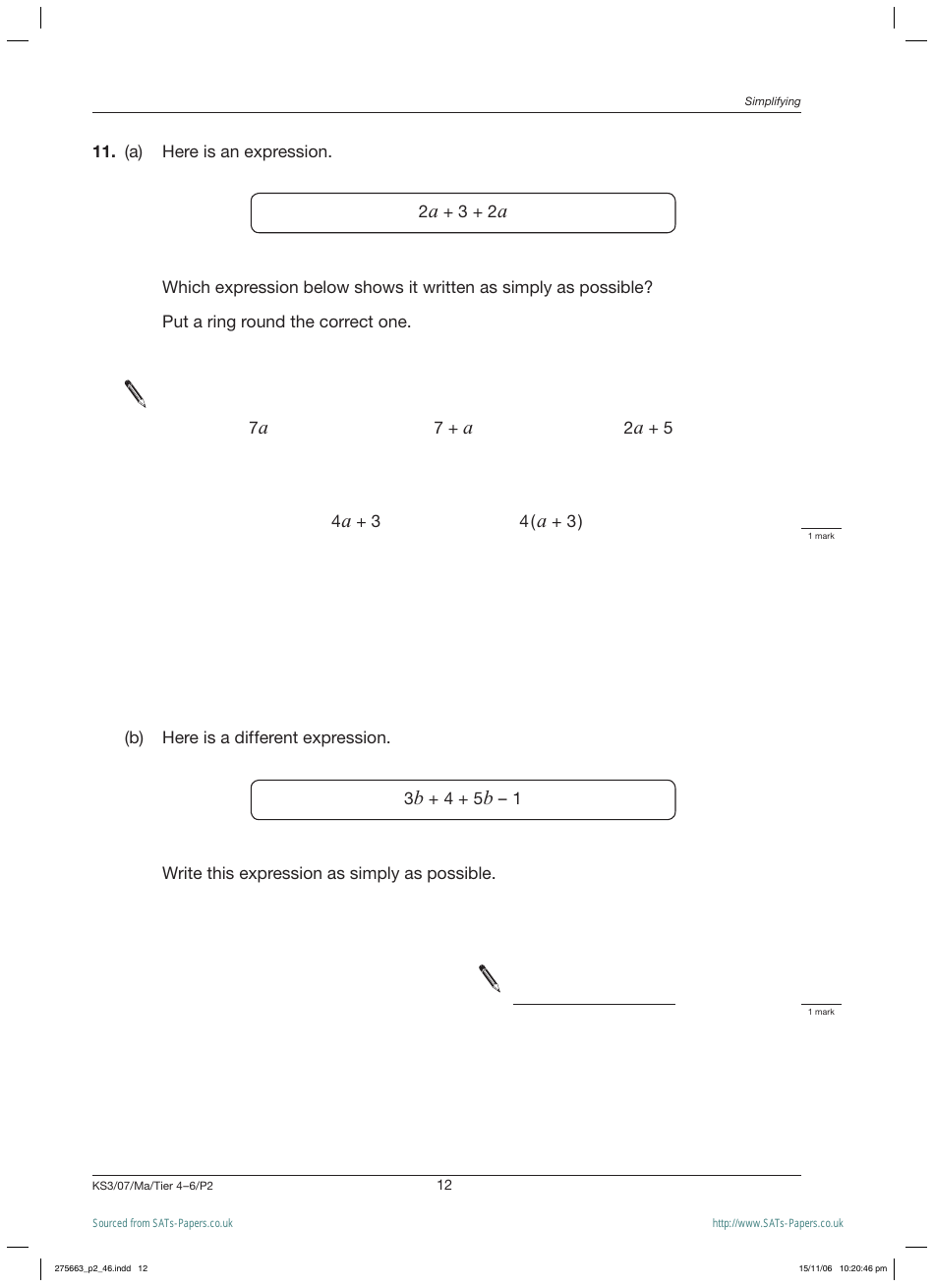 2007 Sats Mathematics Test Paper 2, Page 12