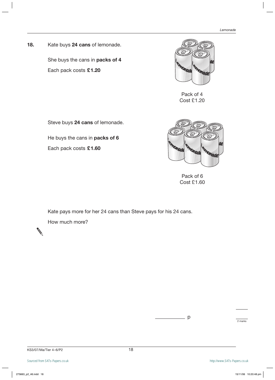 2007 Sats Mathematics Test Paper 2, Page 18