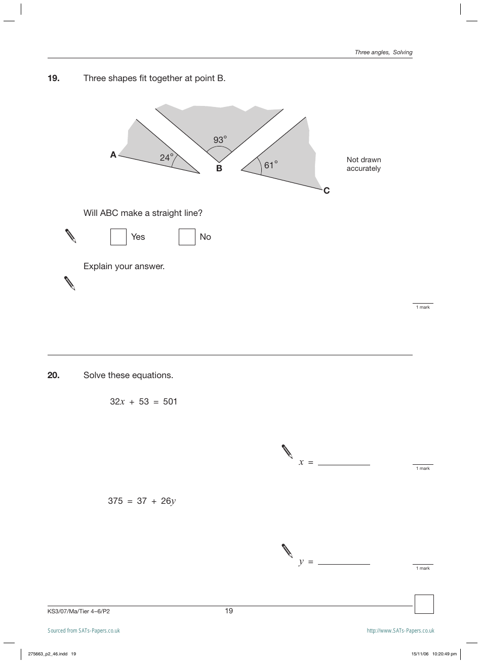 2007 Sats Mathematics Test Paper 2, Page 19