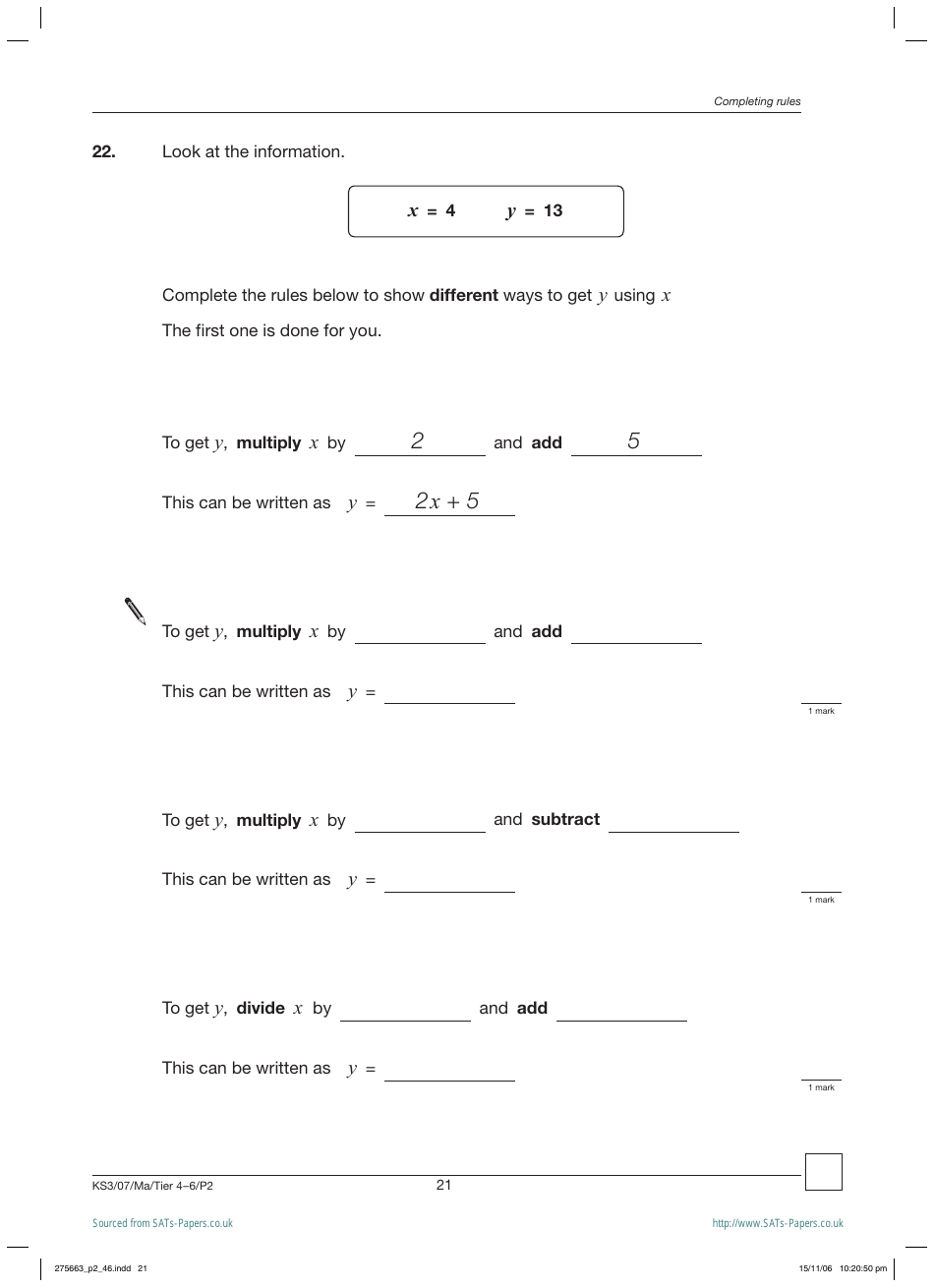 2007 Sats Mathematics Test Paper 2, Page 21