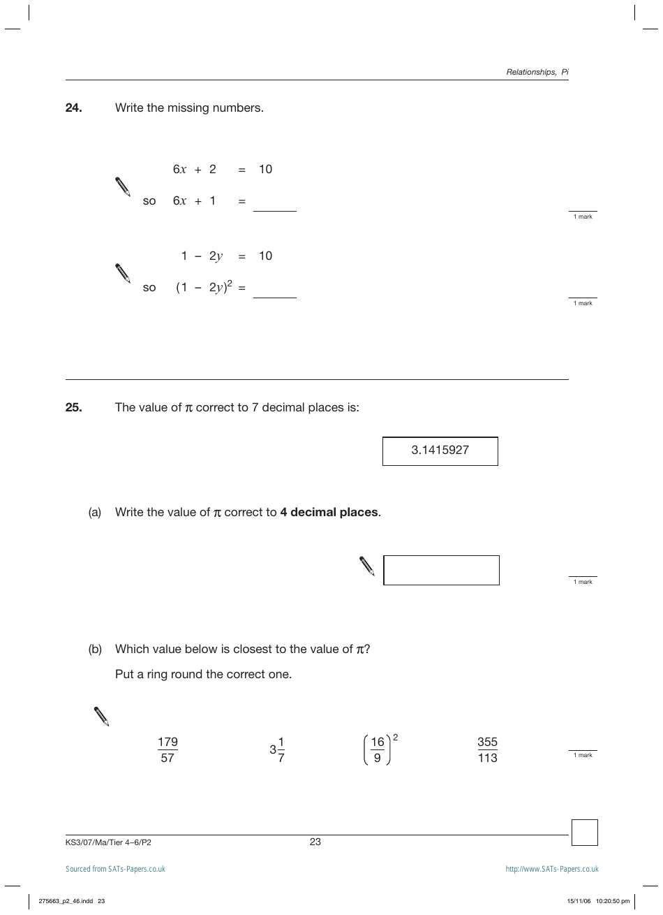 2007 Sats Mathematics Test Paper 2, Page 23