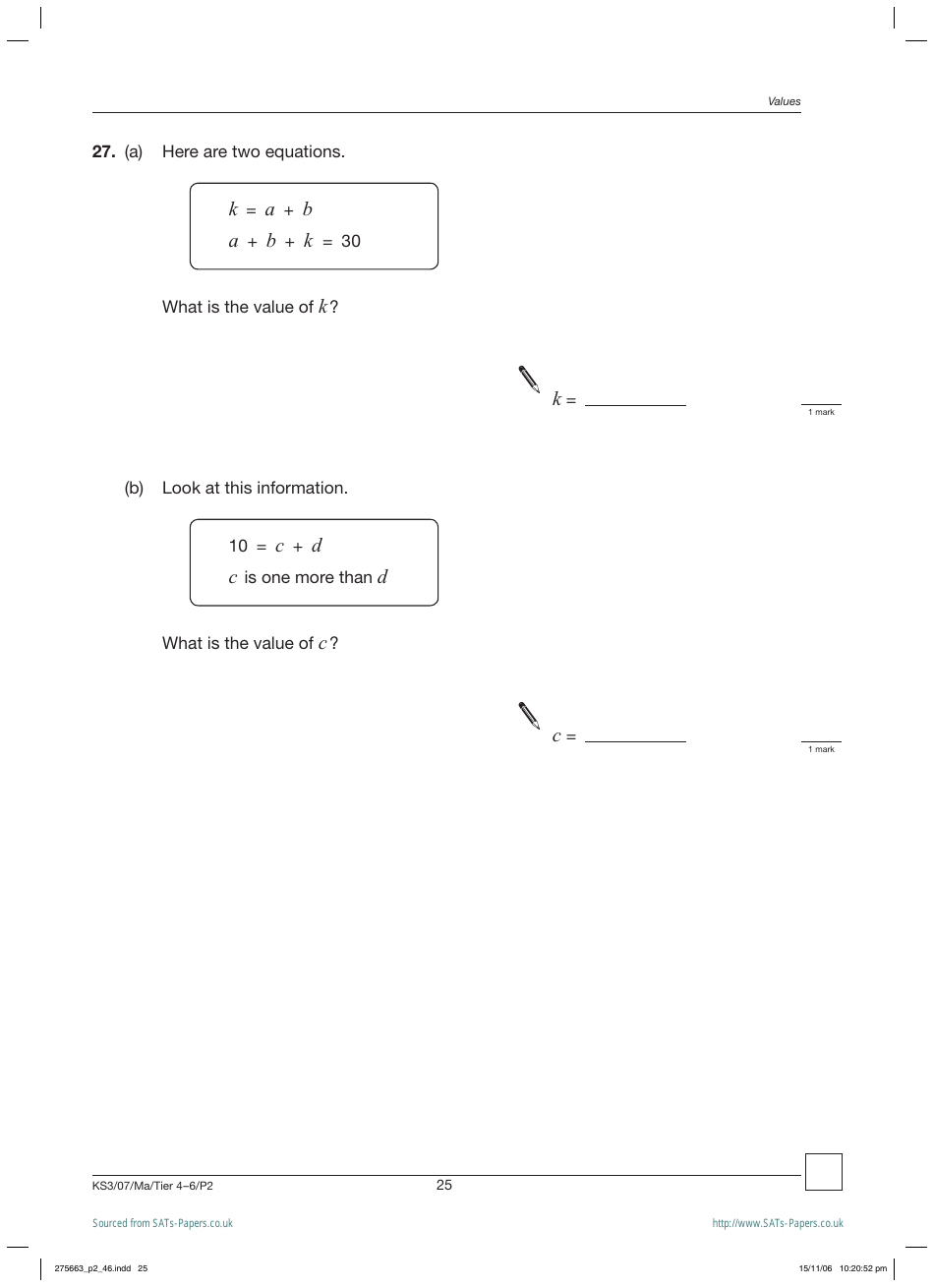 2007 Sats Mathematics Test Paper 2, Page 25