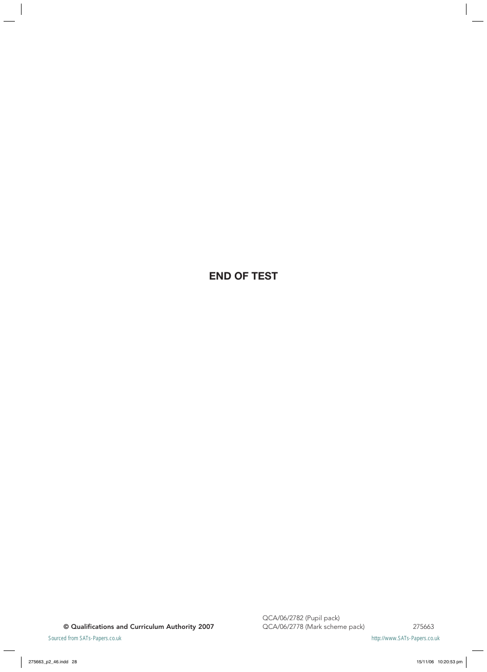 2007 Sats Mathematics Test Paper 2, Page 28