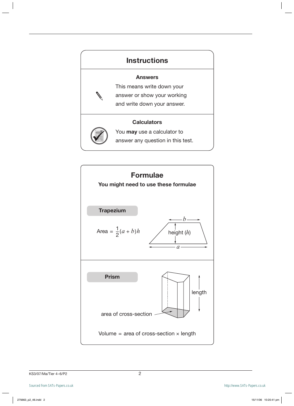 2007 Sats Mathematics Test Paper 2, Page 2