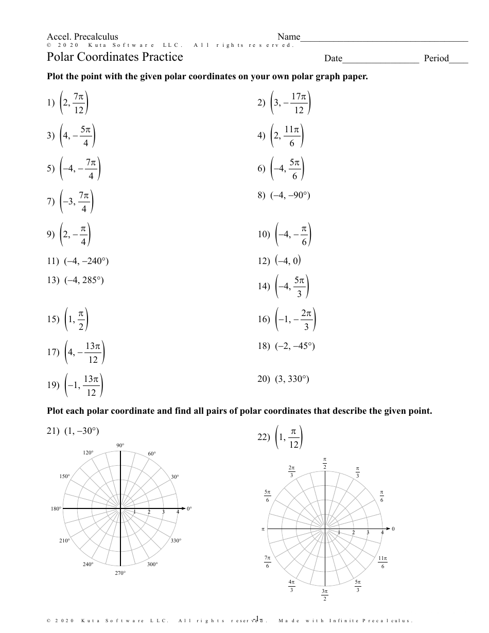 Polar Coordinates Practice Sheet - Kuta Software Download Printable PDF ...