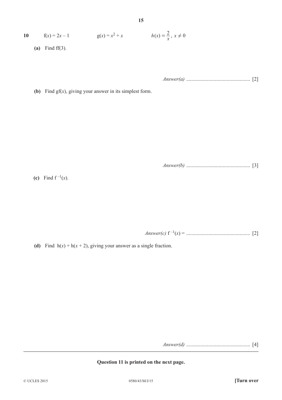May / June 2015 Cambridge International Examinations: Mathematics Paper 4 (Extended), Page 15