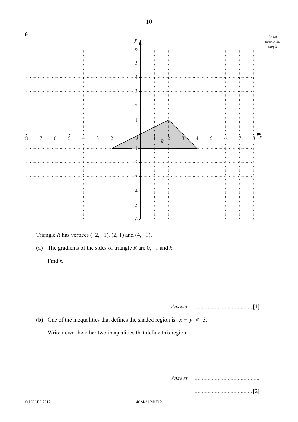 May / June 2012 University of Cambridge International Examinations: Mathematics (Syllabus D) Paper 2, Page 10