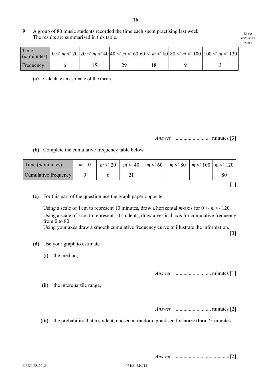 May / June 2012 University of Cambridge International Examinations: Mathematics (Syllabus D) Paper 2, Page 16