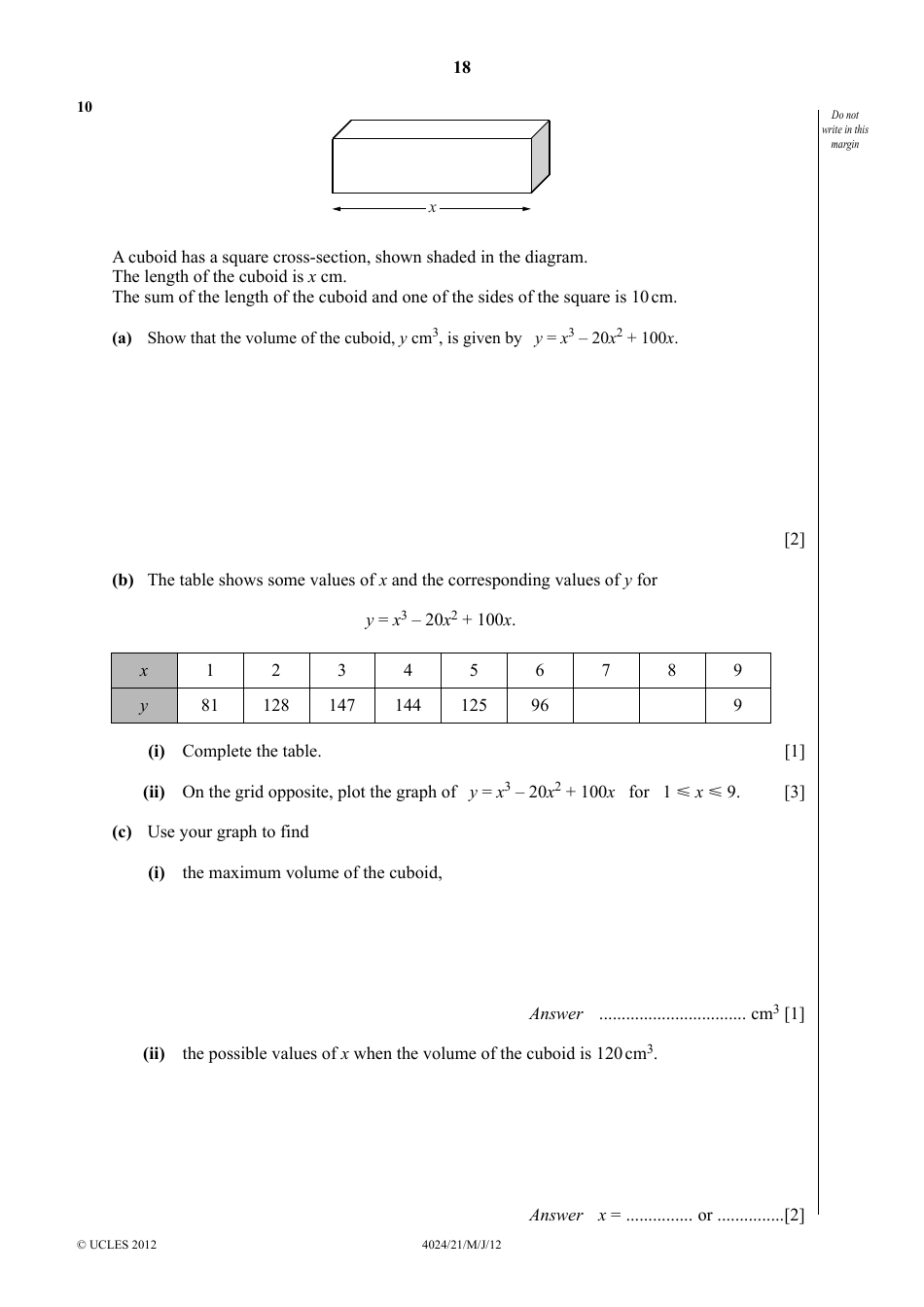 May / June 2012 University of Cambridge International Examinations: Mathematics (Syllabus D) Paper 2, Page 18