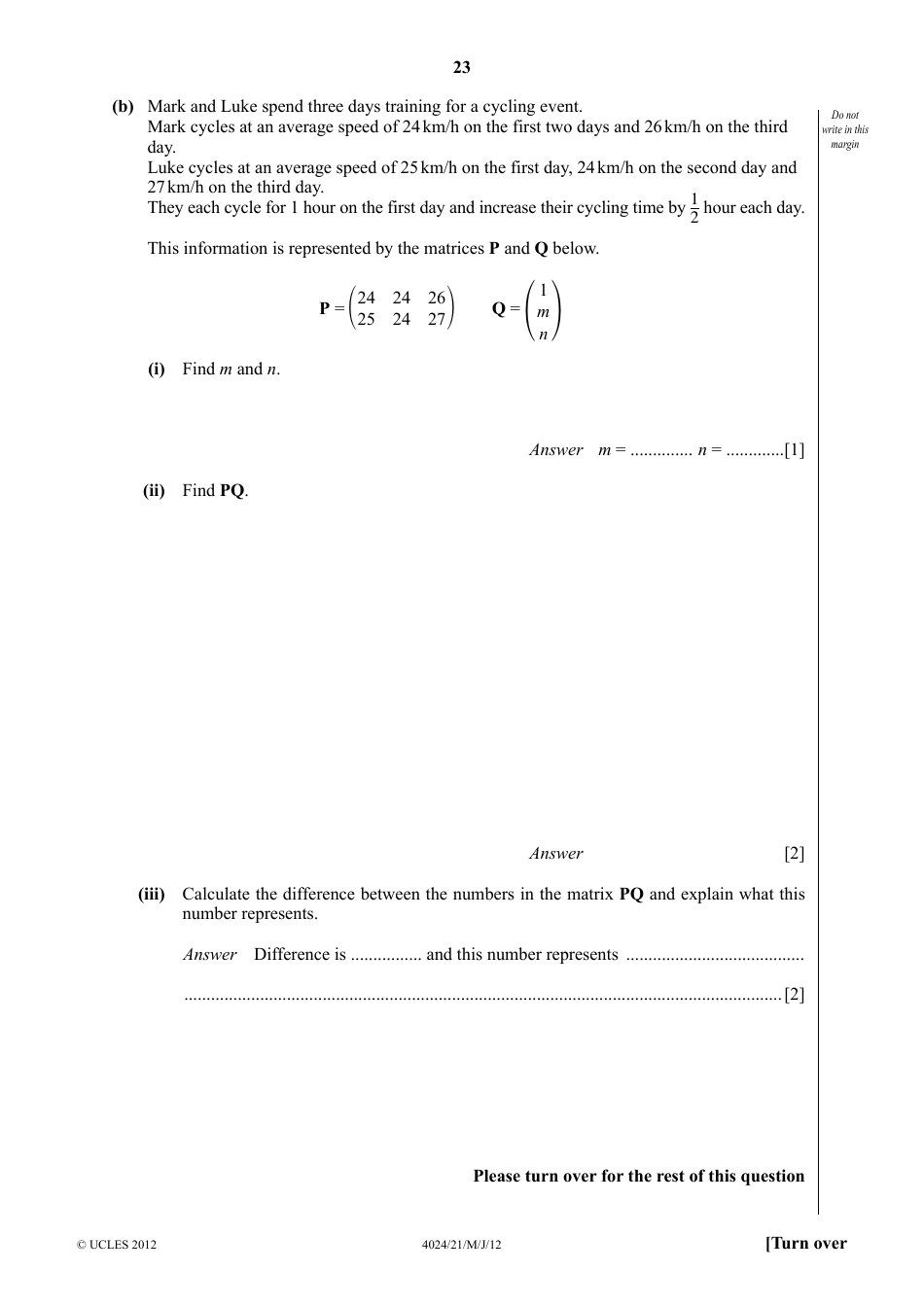 May / June 2012 University of Cambridge International Examinations: Mathematics (Syllabus D) Paper 2, Page 23