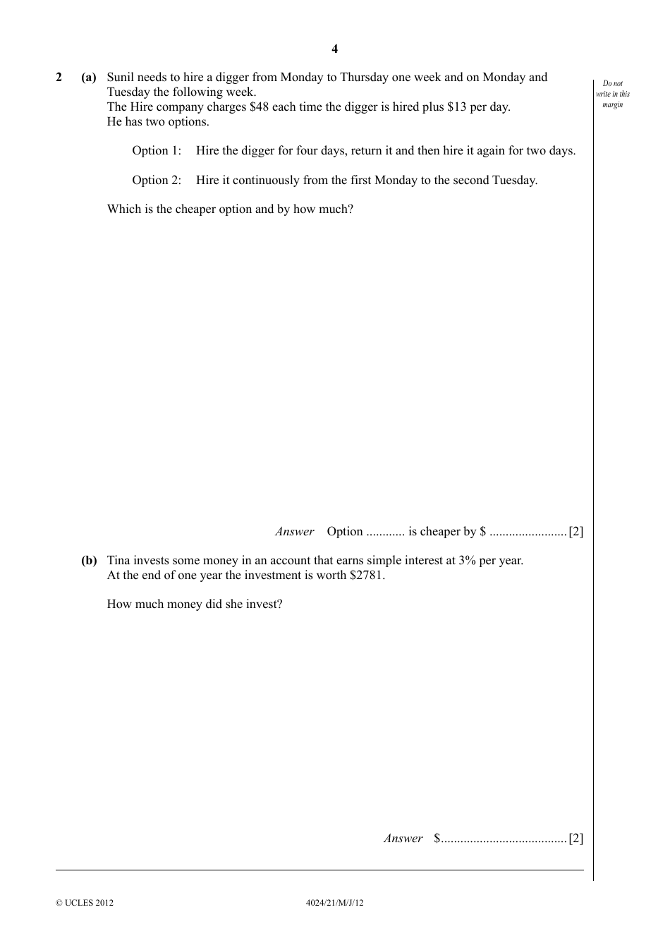 May / June 2012 University of Cambridge International Examinations: Mathematics (Syllabus D) Paper 2, Page 4
