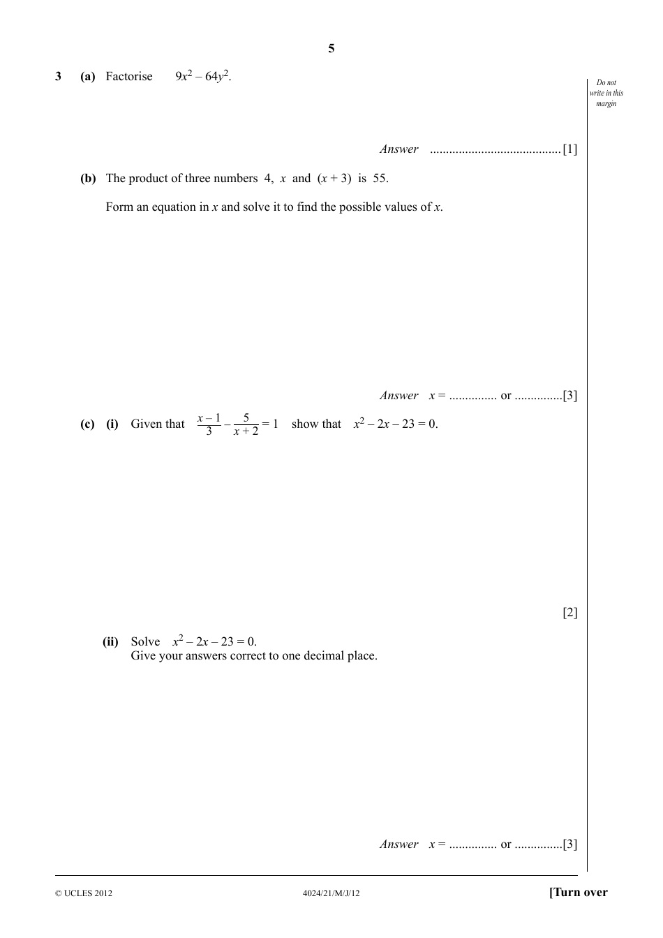 May / June 2012 University of Cambridge International Examinations: Mathematics (Syllabus D) Paper 2, Page 5