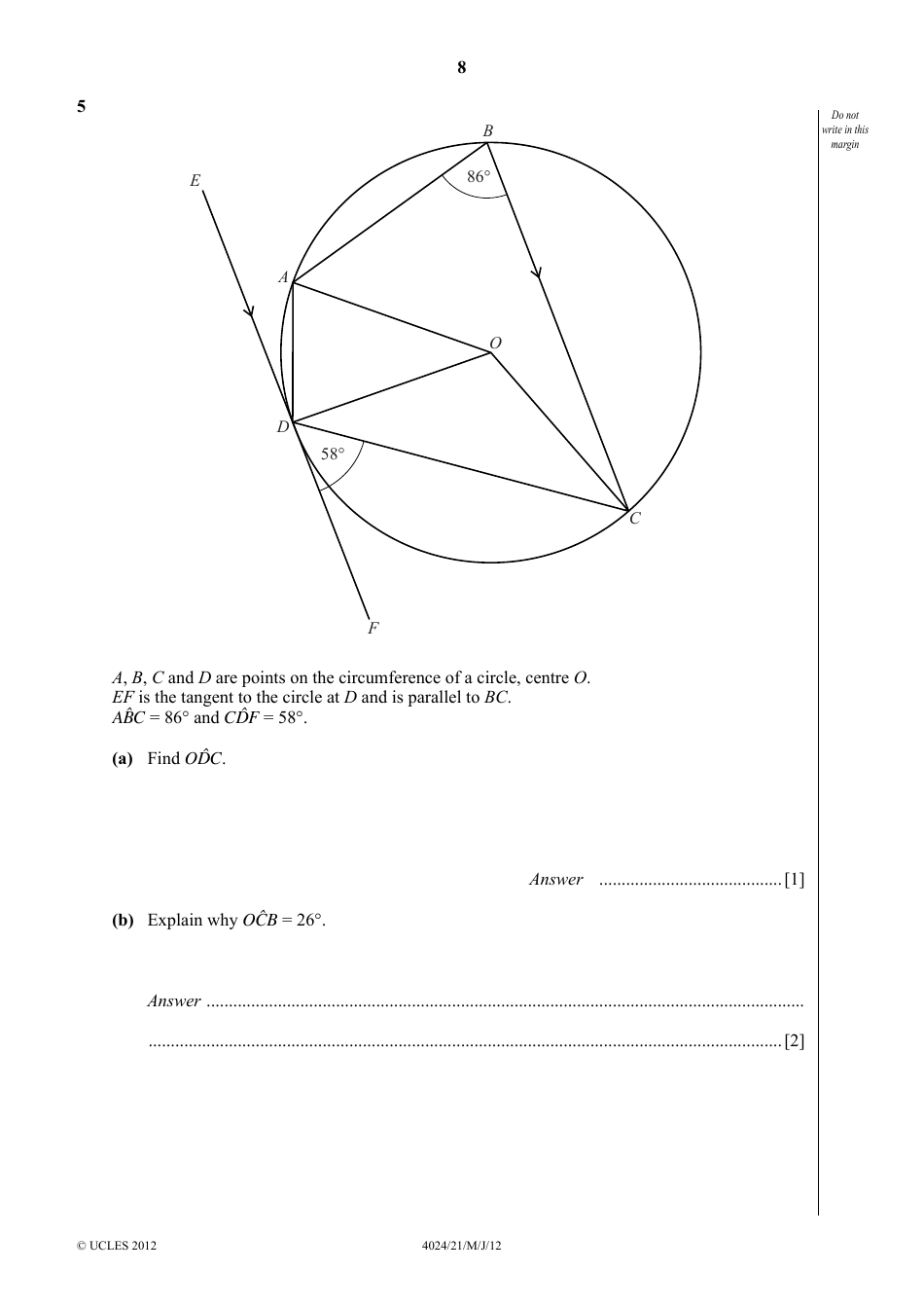 May / June 2012 University of Cambridge International Examinations: Mathematics (Syllabus D) Paper 2, Page 8