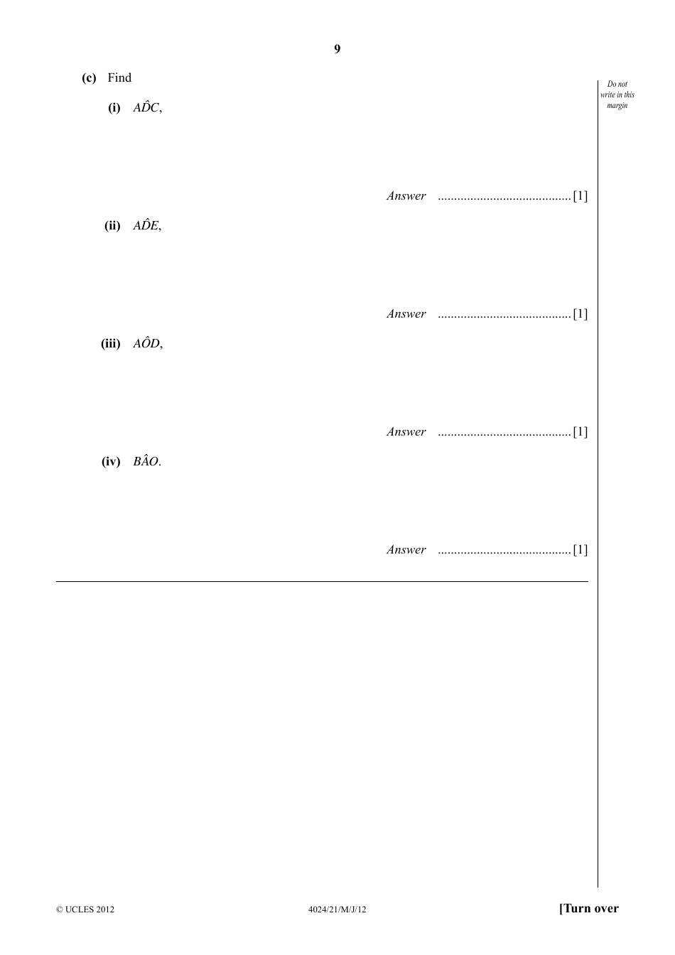 May / June 2012 University of Cambridge International Examinations: Mathematics (Syllabus D) Paper 2, Page 9