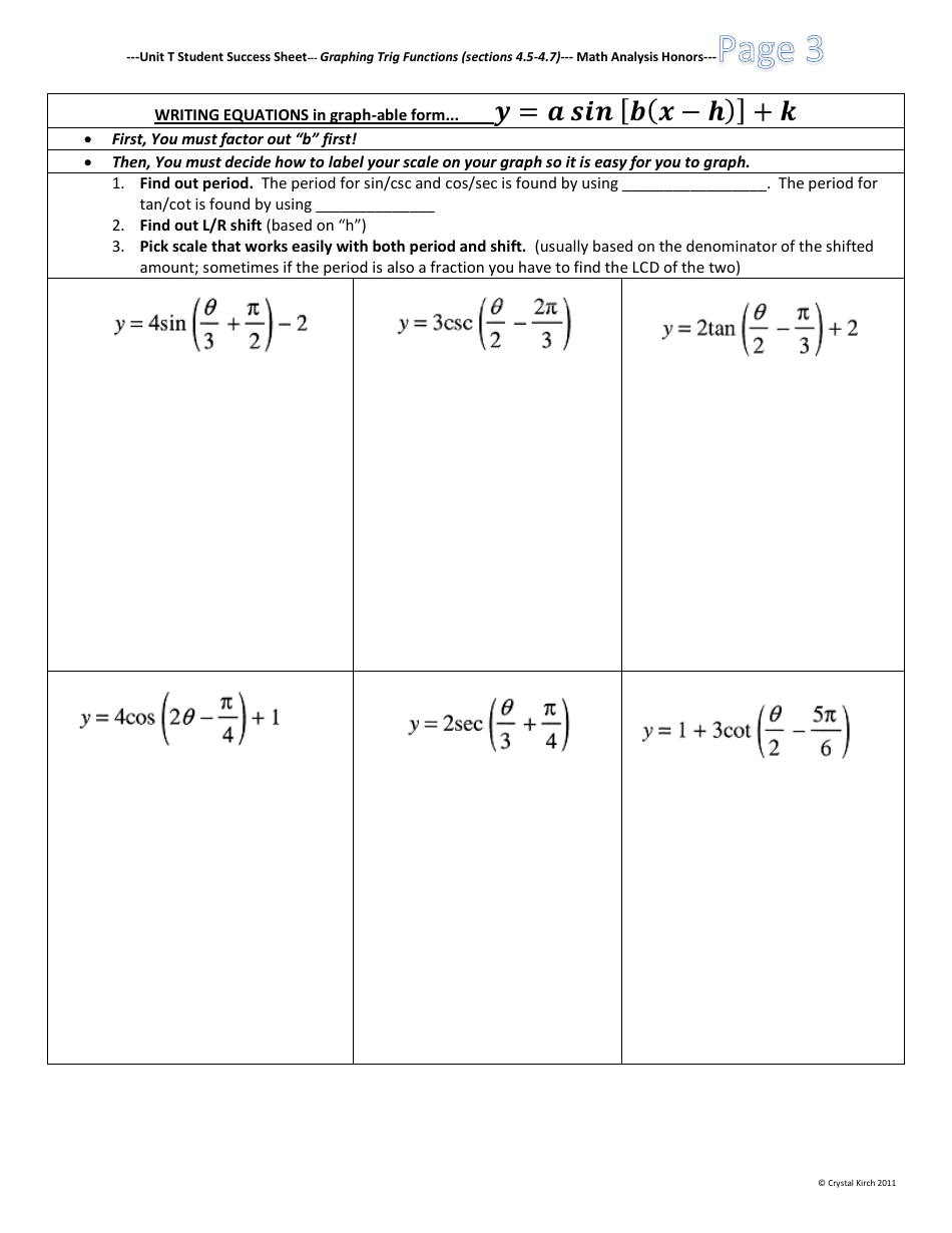 Unit T Student Success Sheet (Sss): Graphing Trig Functions (With Answer Key) - Crystal Kirch, Page 3