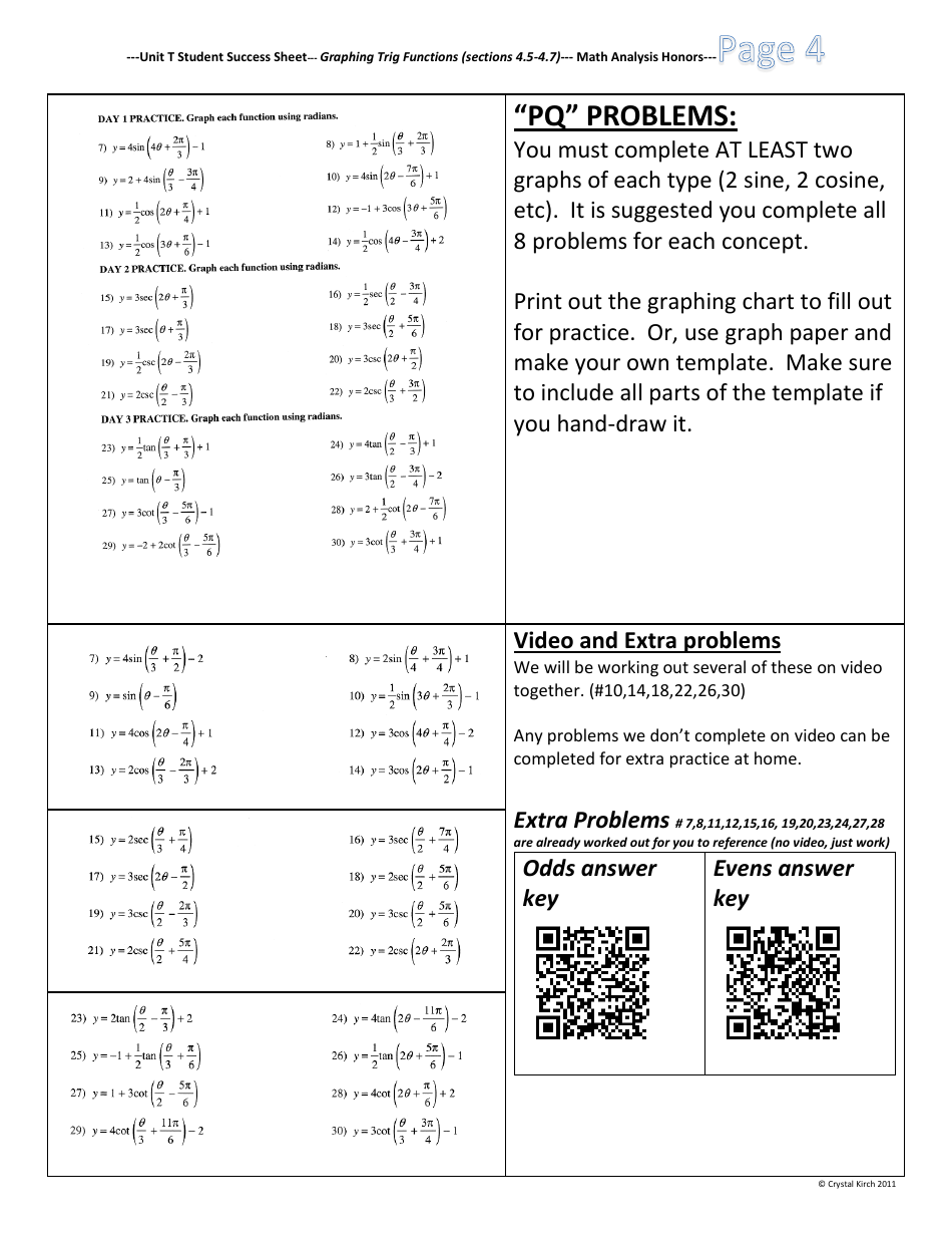 Unit T Student Success Sheet (Sss): Graphing Trig Functions (With Answer Key) - Crystal Kirch, Page 4