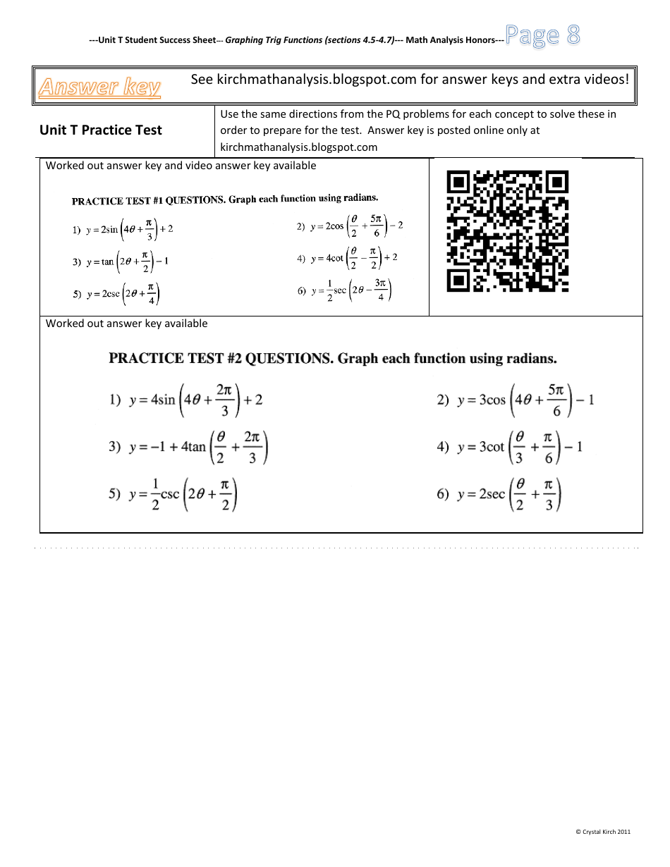 Unit T Student Success Sheet (Sss): Graphing Trig Functions (With Answer Key) - Crystal Kirch, Page 8