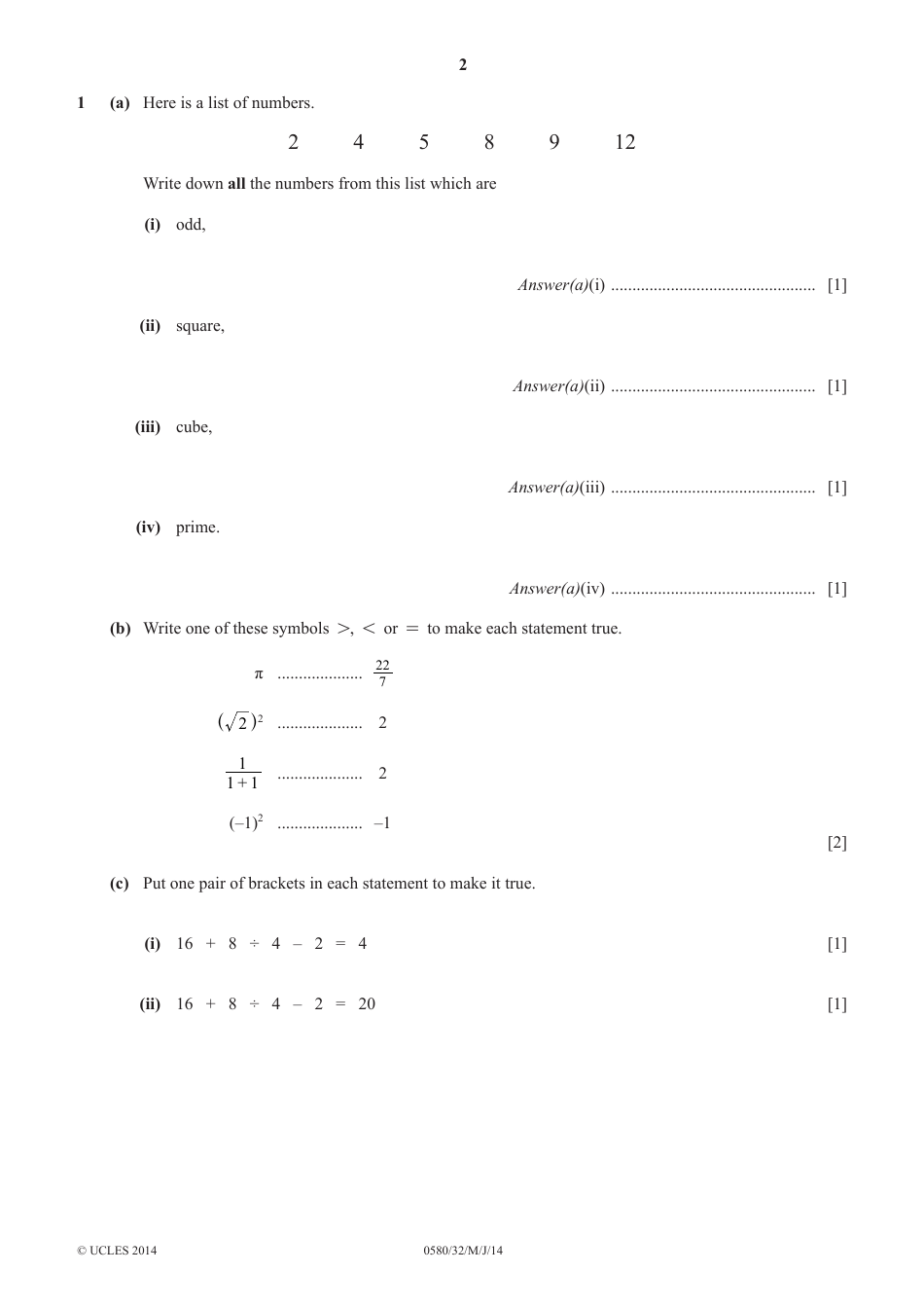 Cambridge International Examinations: Mathematics Paper 3 (Core), Page 2