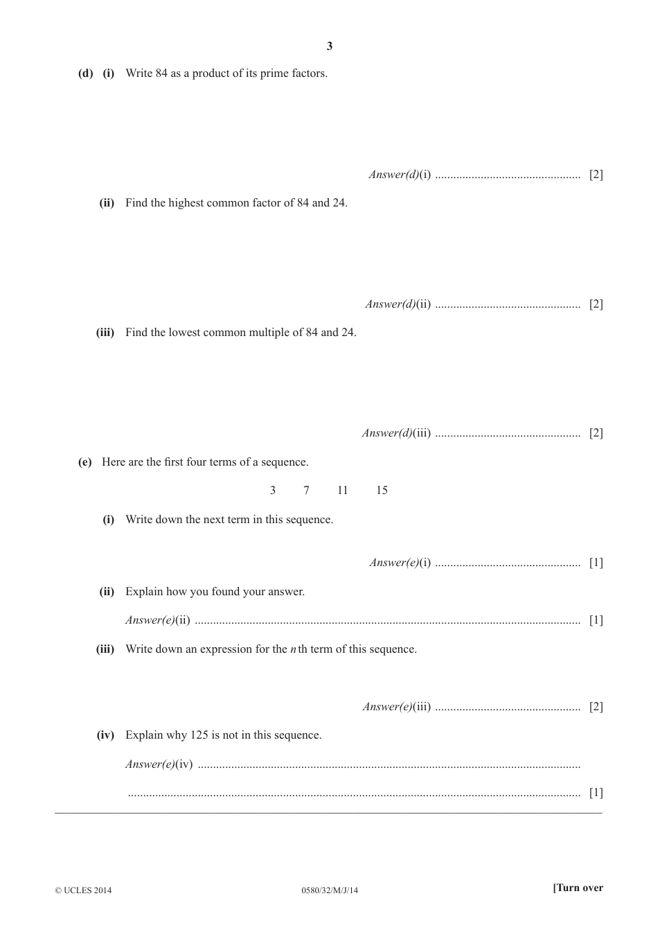 Cambridge International Examinations: Mathematics Paper 3 (Core), Page 3