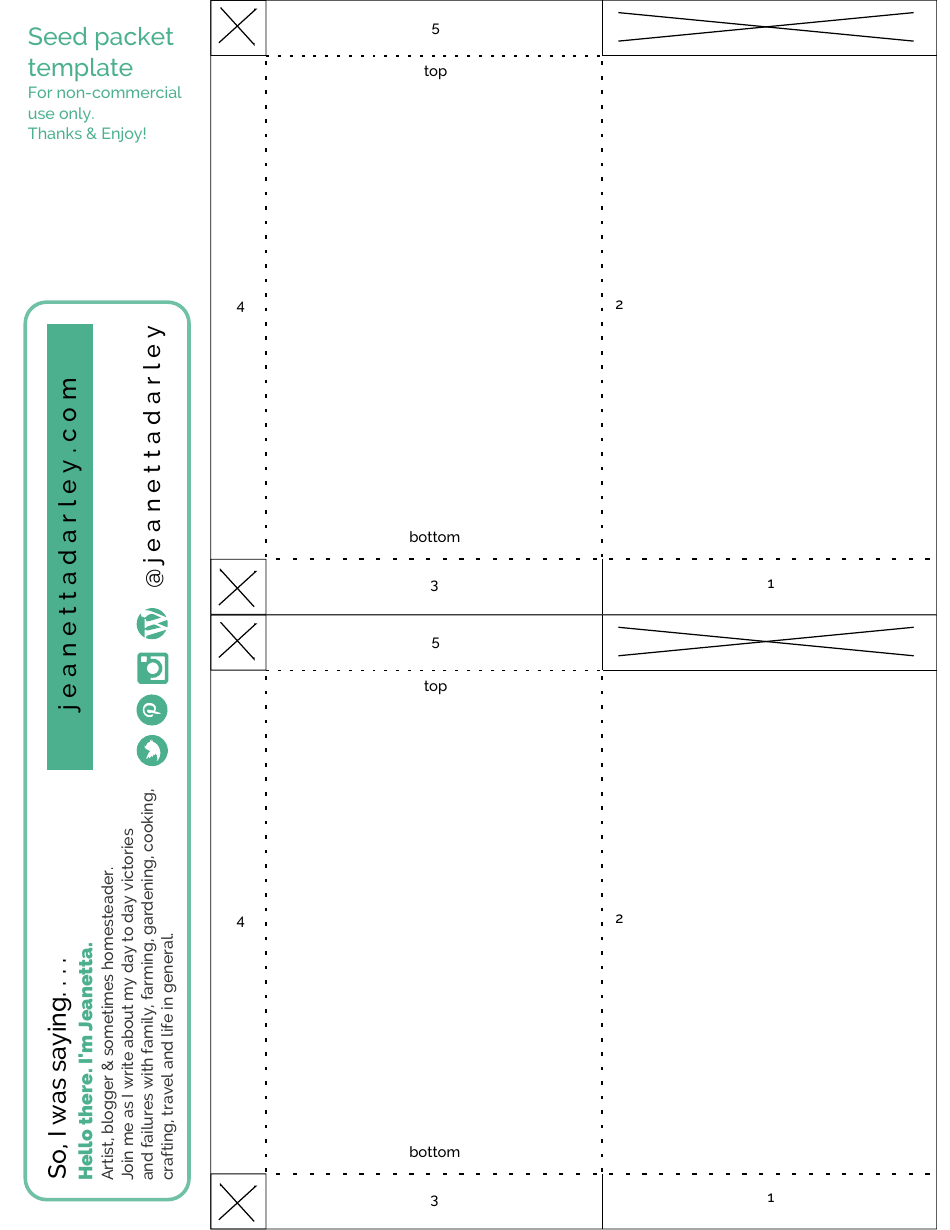 Empty blue seed packet template for seeding and gardening