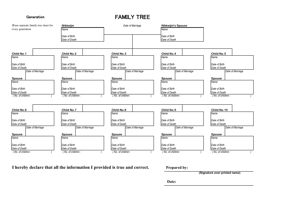 Family Tree Template - Black and White