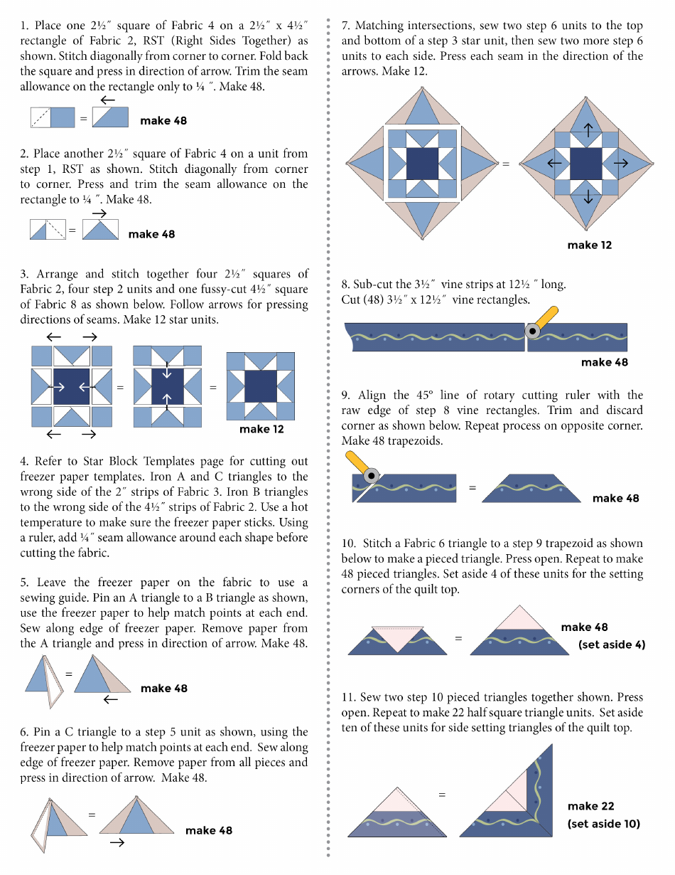 Roses on the Vine Quilt Pattern Star Block Templates, Page 4