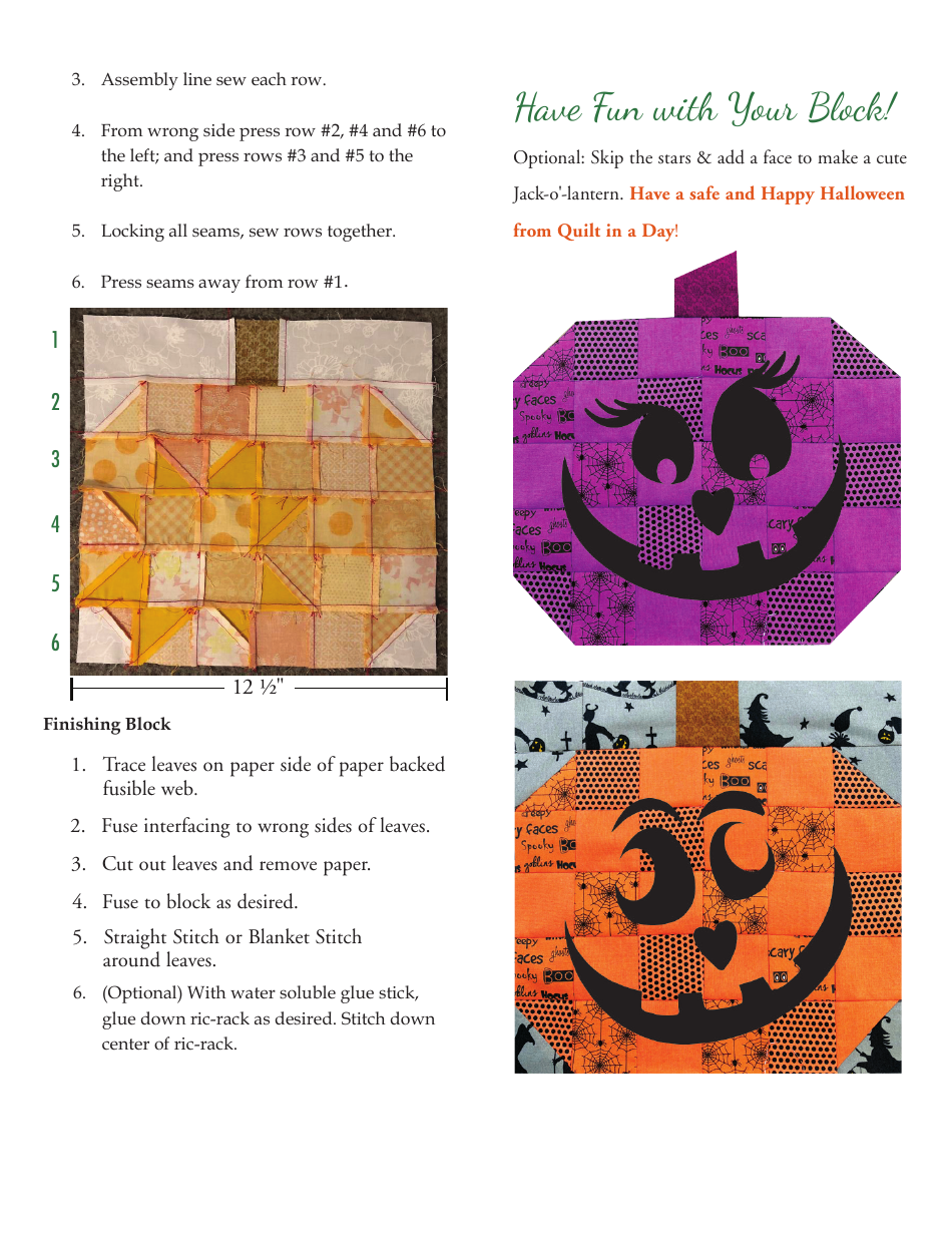 Pumpkin Quilt Block Pattern Template, Page 3