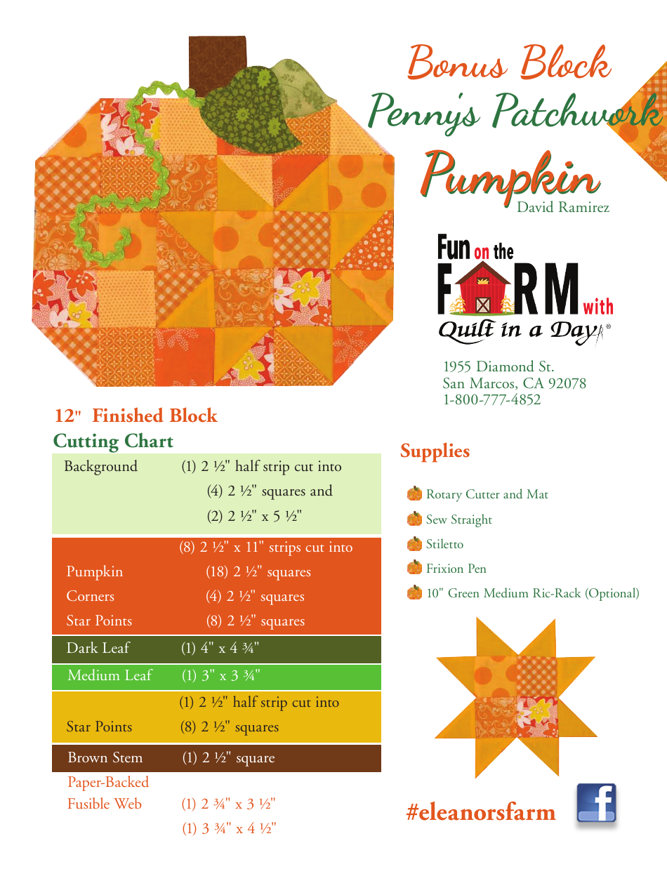 Pumpkin Quilt Block Pattern Template Download Printable PDF