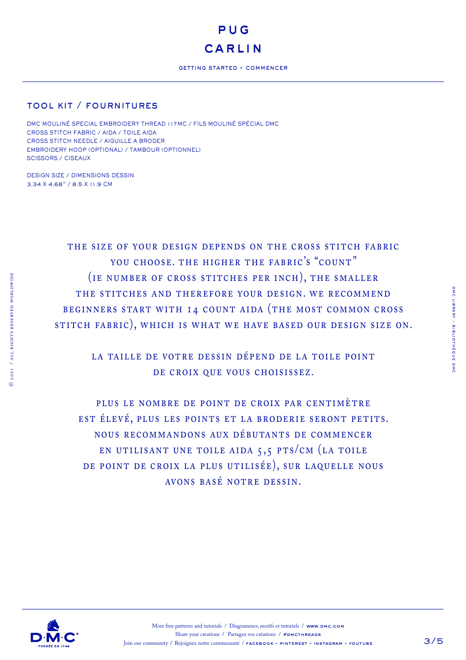 Pug Cross Stitch Graph Template (English / French), Page 3