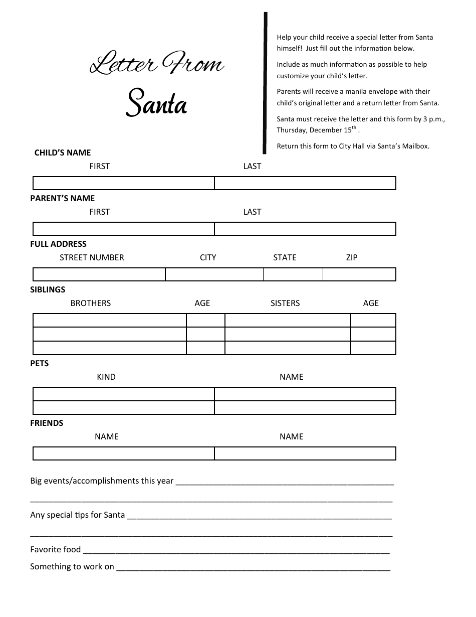 Black and White Santa Claus Letter From Santa Template