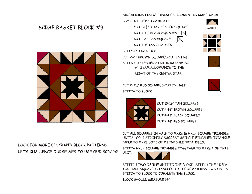 Scrap Basket Quilt Block Pattern - Block 9
