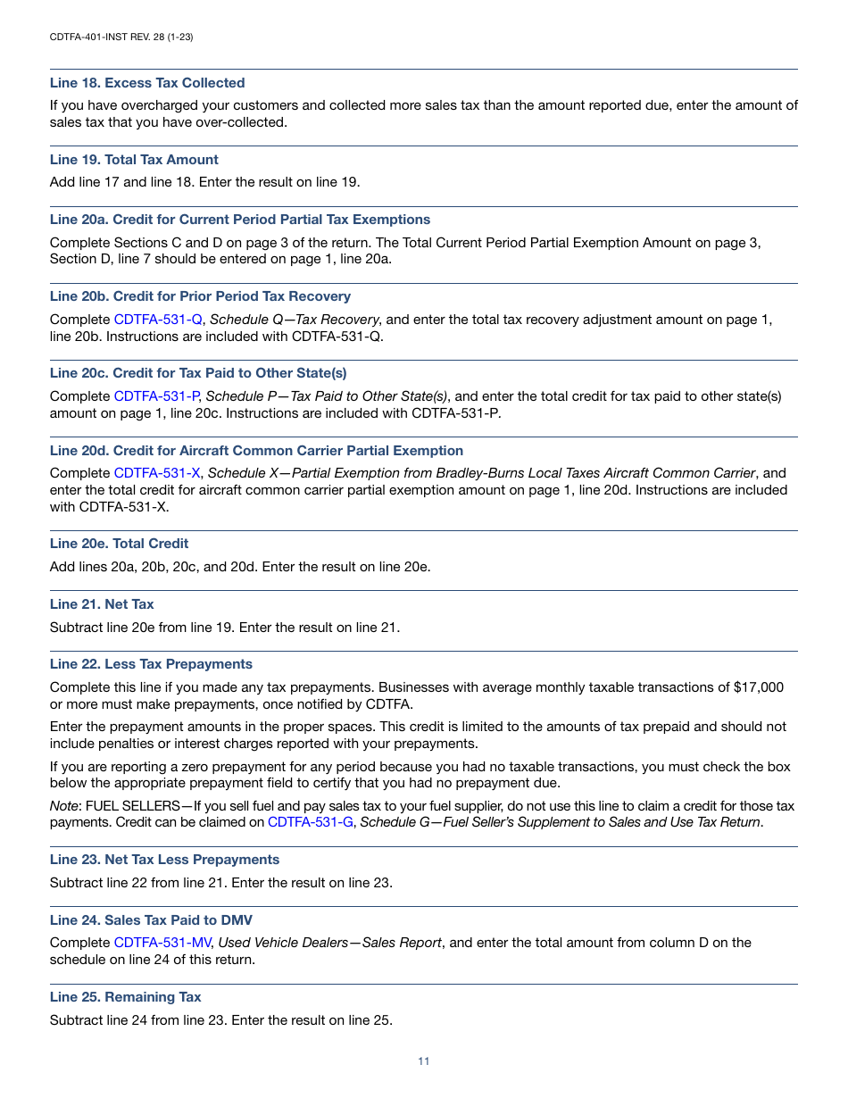 Instructions for Form CDTFA-401 State, Local, and District Sales and Use Tax Return - California, Page 11