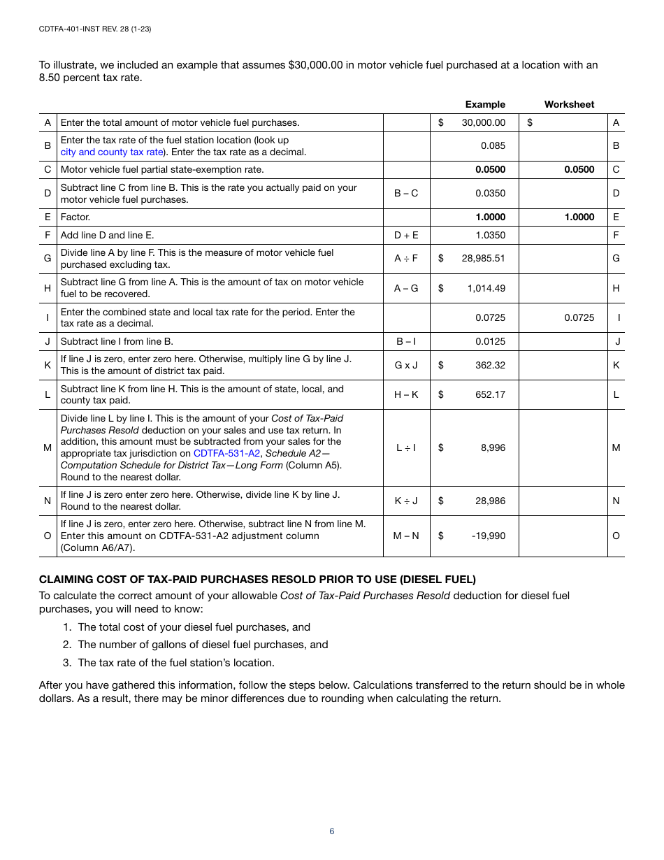 Instructions for Form CDTFA-401 State, Local, and District Sales and Use Tax Return - California, Page 6