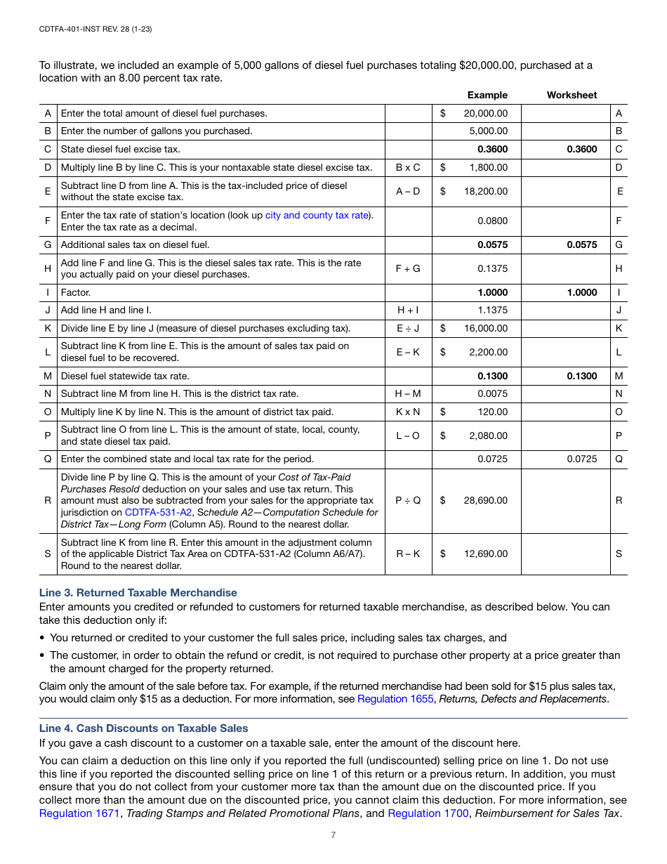 Instructions for Form CDTFA-401 State, Local, and District Sales and Use Tax Return - California, Page 7