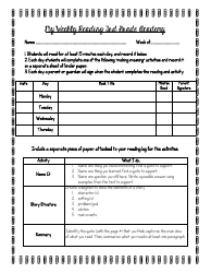 Weekly Reading Planner Template - 3rd Grade Academy