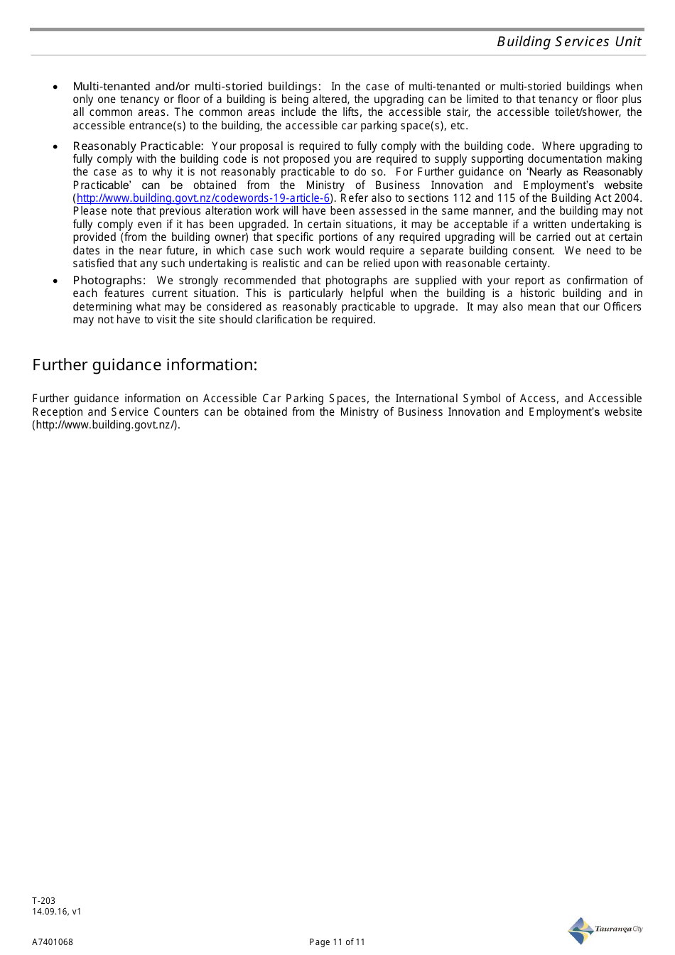 Form T-203 (A7401068) Accessible Facilities Report Template - Tauranga City, Bay of Plenty, New Zealand, Page 11