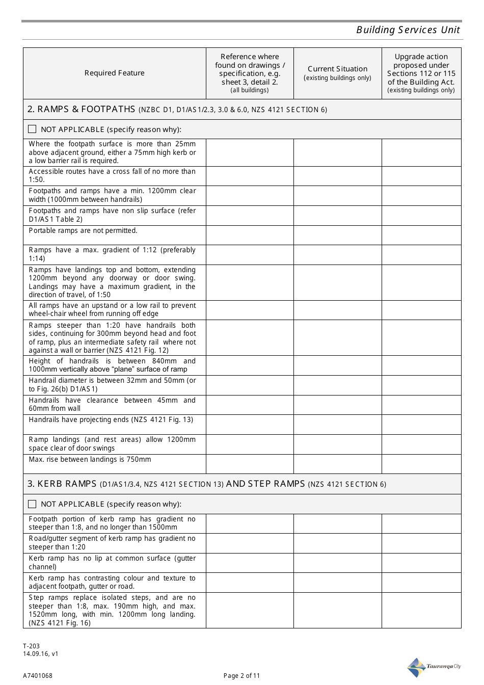 Form T-203 (A7401068) Accessible Facilities Report Template - Tauranga City, Bay of Plenty, New Zealand, Page 2