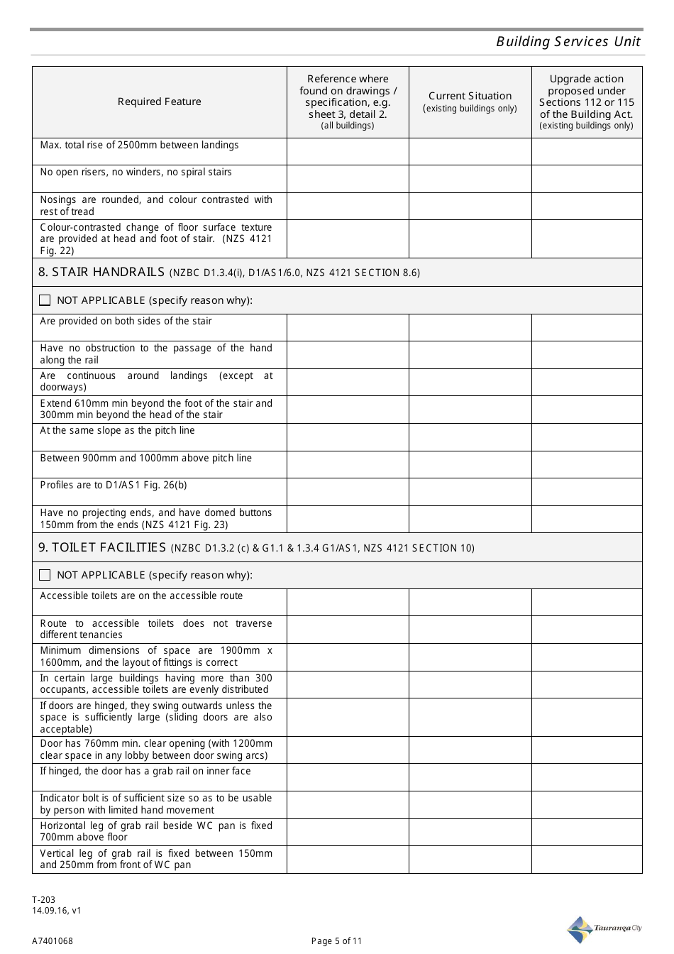 Form T-203 (A7401068) Accessible Facilities Report Template - Tauranga City, Bay of Plenty, New Zealand, Page 5