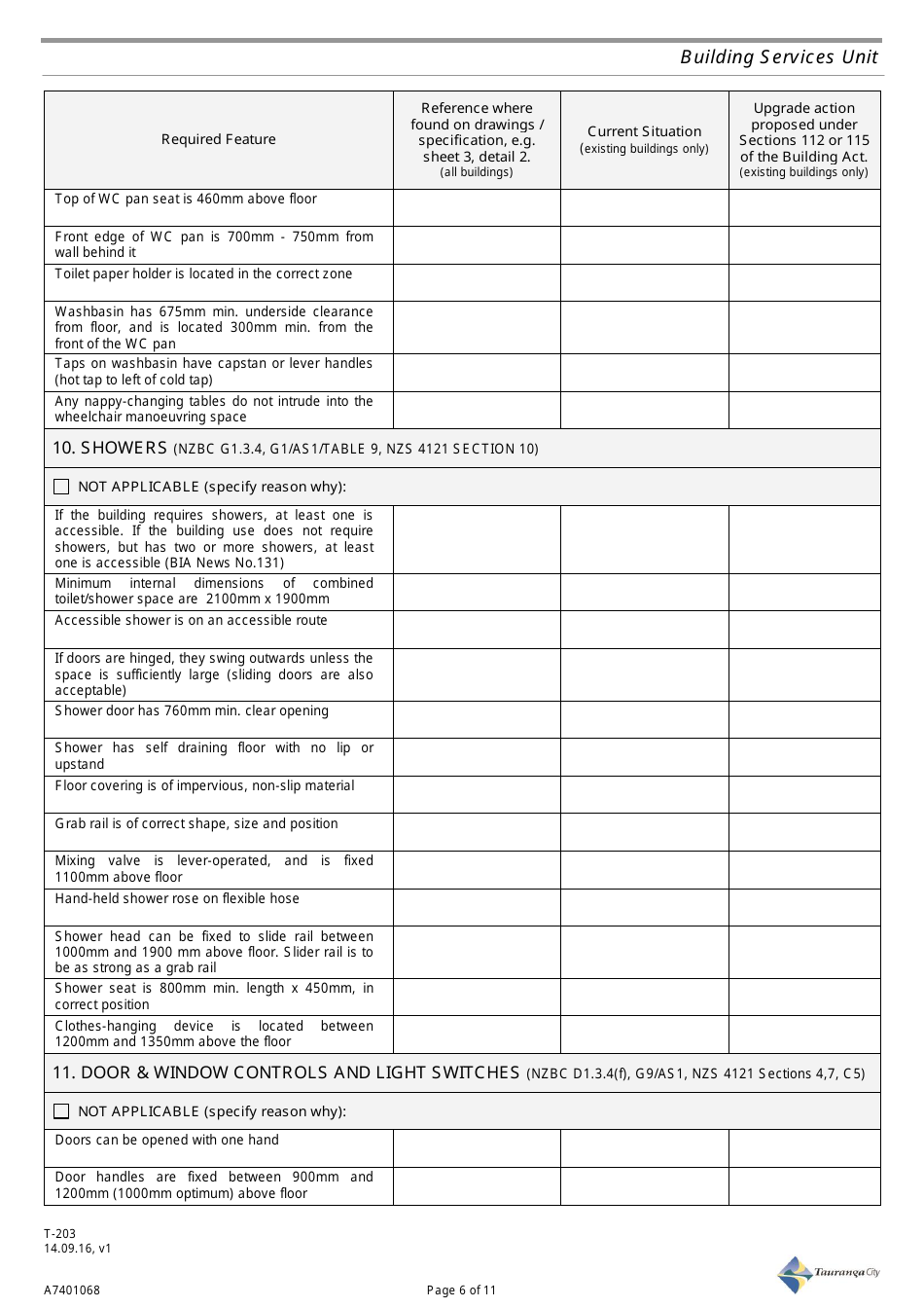 Form T-203 (A7401068) Accessible Facilities Report Template - Tauranga City, Bay of Plenty, New Zealand, Page 6