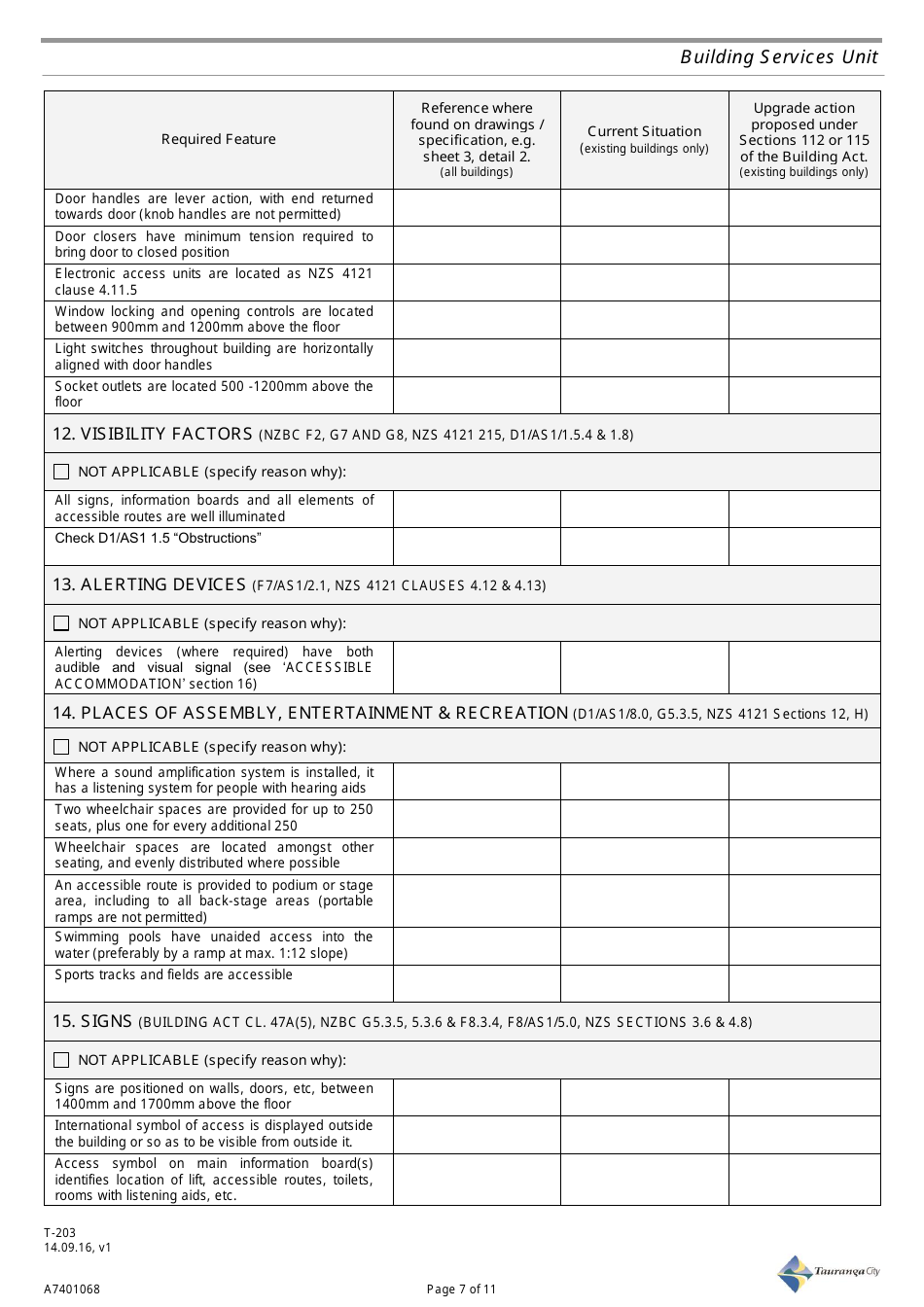 Form T-203 (A7401068) Accessible Facilities Report Template - Tauranga City, Bay of Plenty, New Zealand, Page 7