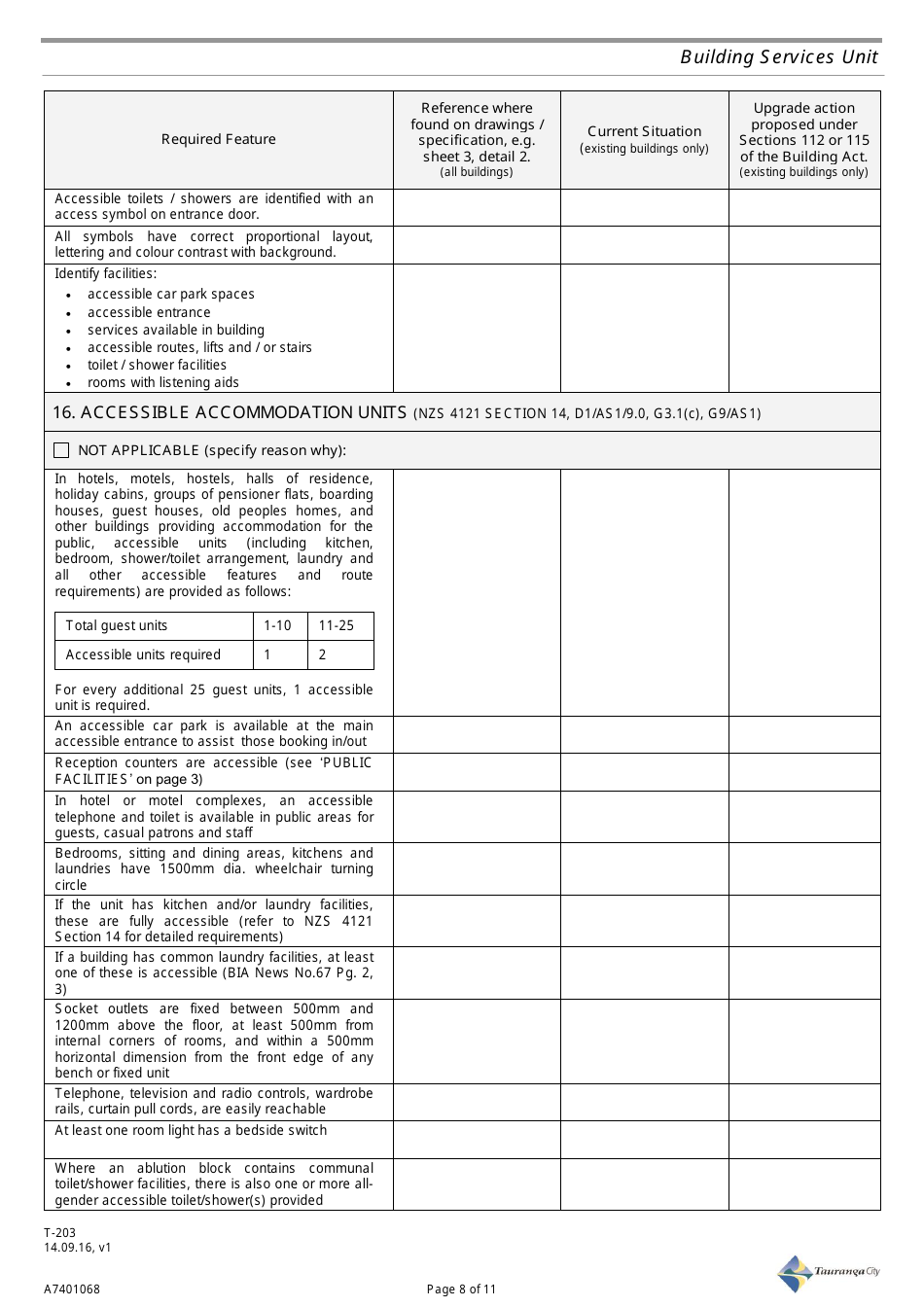Form T-203 (A7401068) Accessible Facilities Report Template - Tauranga City, Bay of Plenty, New Zealand, Page 8