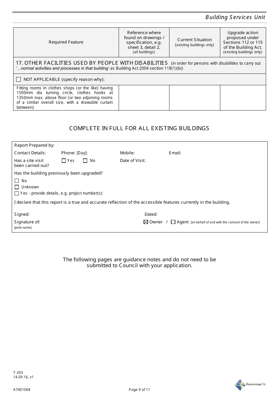 Form T-203 (A7401068) Accessible Facilities Report Template - Tauranga City, Bay of Plenty, New Zealand, Page 9