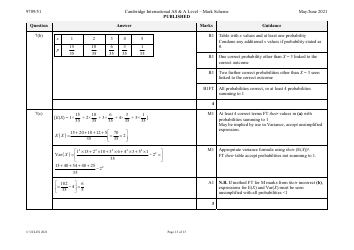 May/June 2021 Cambridge International as &amp; a Level: Mathematics Paper 5 Probability &amp; Statistics 1 - Mark Scheme, Page 13